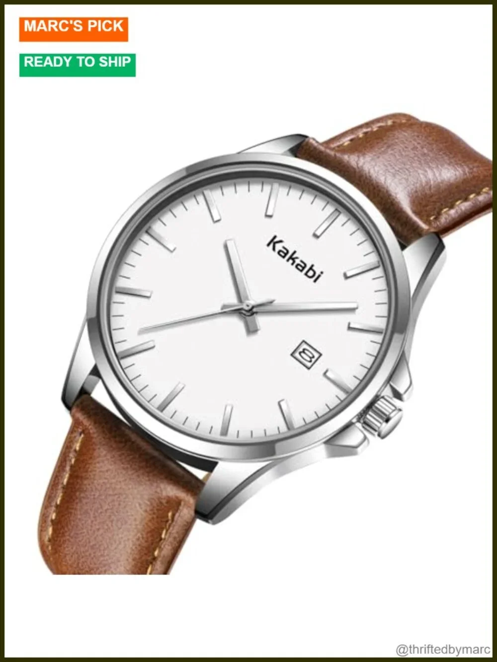 Men's Minimalist Leather Strap Watch with Date, Daily Waterproof, Classic